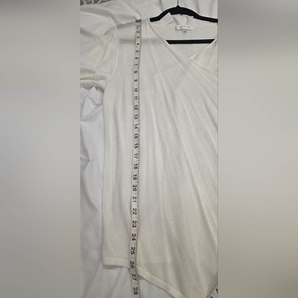 🍁August Silk White Open Front Cardigan Mesh Knit Lightweight Draped Size Small - Picture 6 of 7